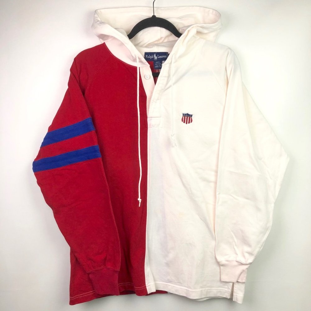 Ralph Lauren Polo Stadium Hoodie L Color Block 90s